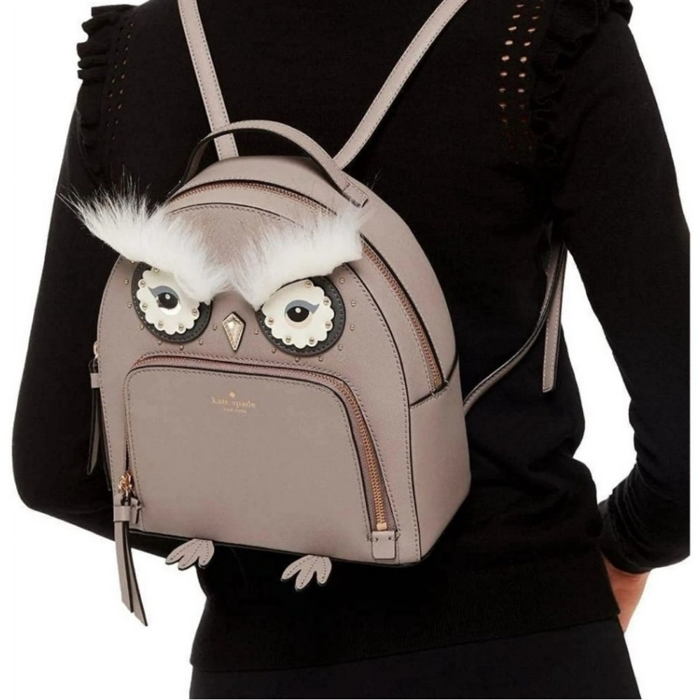 Kate Spade Star Bright Owl Tomi Cityscape Grey Leather Novelty Backpack - Picture 3 of 13